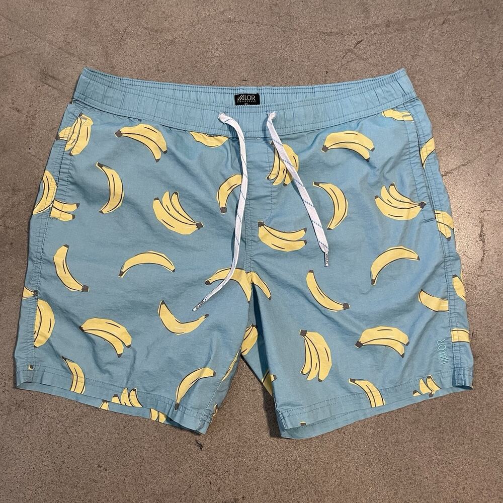 Valor Collective Men's Banana Print Swim Shorts Blue Yellow XL